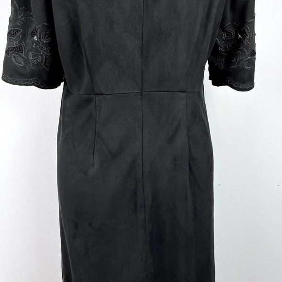 Bar III Black Embroidered Faux Suede Mini Shift Dress Size Large - Picture 10 of 13